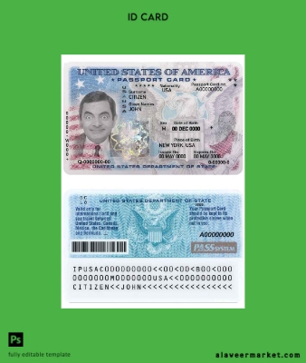 USA Pasaport Kimlik Kartı Kart PSD Şablon fully Düzenlenebilir version 2