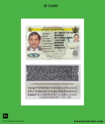 Zimbabwe national registration Kimlik Kartı Kart