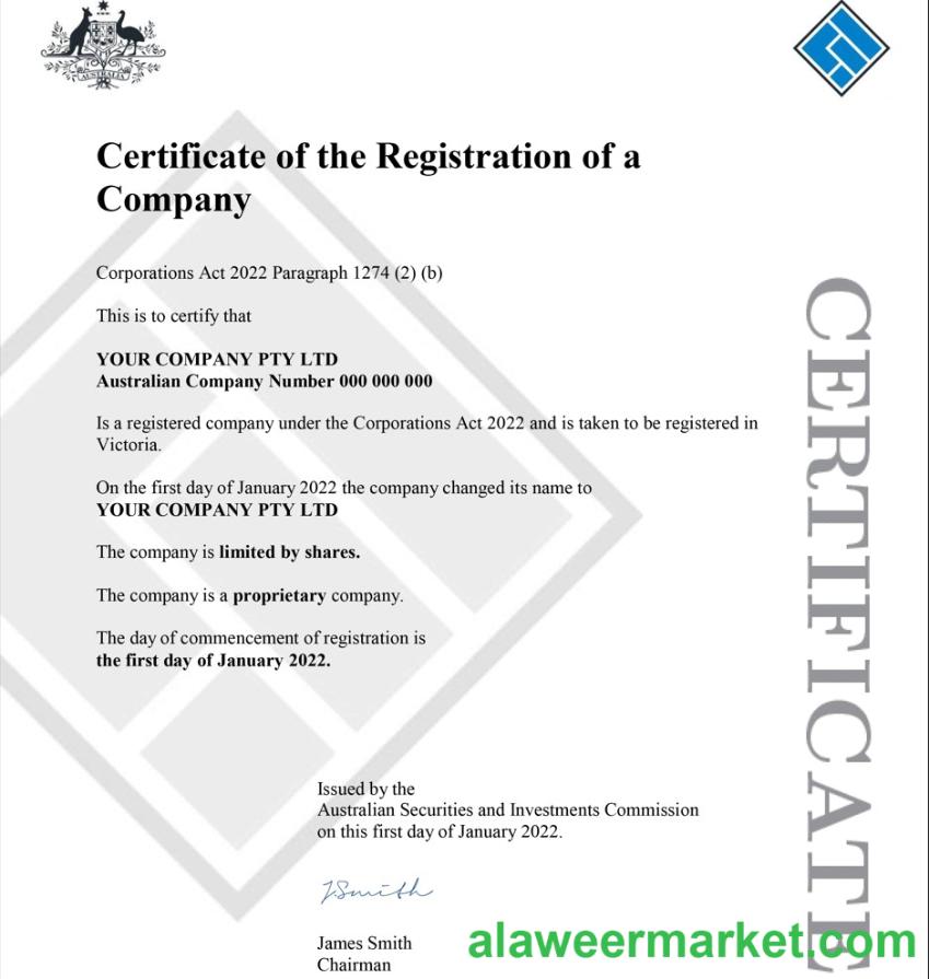 Australian Securities and Investments Commission_s (ASIC) Certificate of Company Registration 1