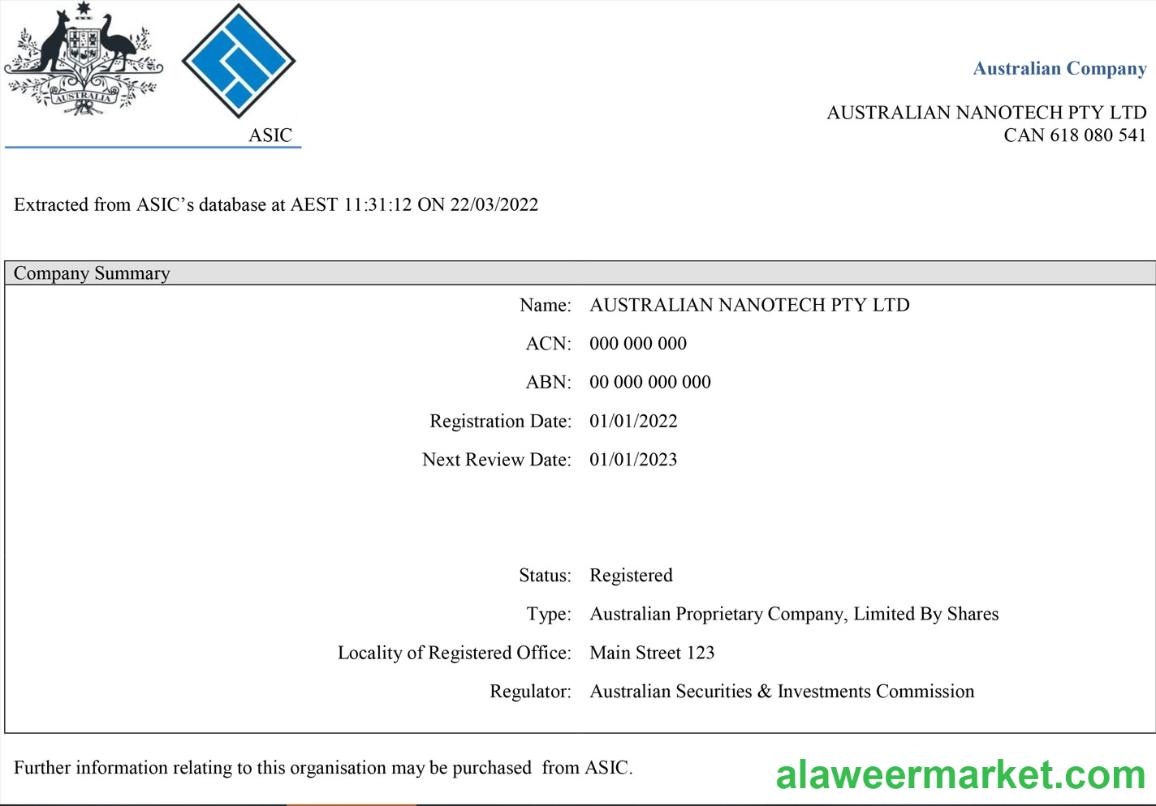 Australian Securities and Investments Commission_s (ASIC) Certificate of Company Registration 2