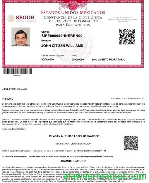 Mexico Registro de Poblacion de Mexico (CURP number)