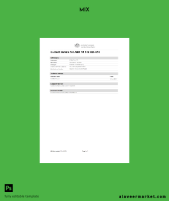 Avustralya İşletme registration Word and PDF Şablon scr