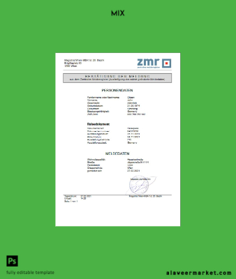 Avusturya ZMR Zentrales Melderegister Central register of Kimlik Kartı document Şablon in Word format