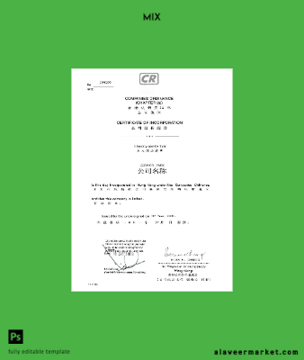 Çin Sertifika of Incorporation