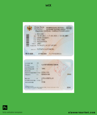 Montenegro vehicle registration Sertifika