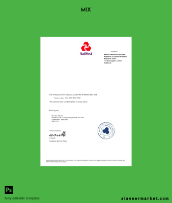 UK NatWest Banka Banka Kart Cancellation Confirmation Letter