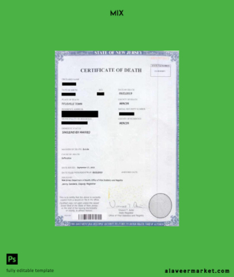 USA Office of vital statistics and registry death Sertifika