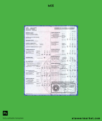 official undergraduate academic Transkript from the University of California, Los Angeles, 2 pages