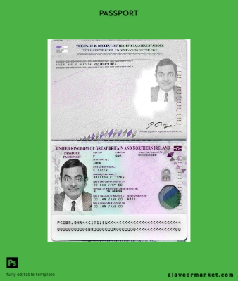 United Kingdom Pasaport Şablon in PSD format (2020 – present)