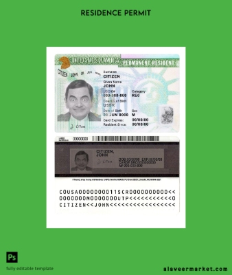 USA Green Kart permanent Kimlik Kartı Kart