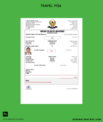 Irak Vize in Word and Pdf Şablon