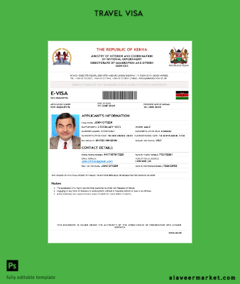 Kenya Vize Şablon in Word and Pdf formats
