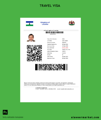 Lesotho Vize in Word and Pdf Şablon