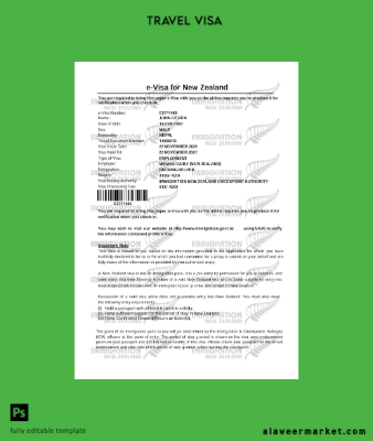 Yeni Zealand Vize Şablon in Word and Pdf formats, version 2