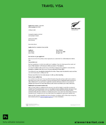 Yeni Zealand Vize approval letter Şablon in Word and Pdf formats
