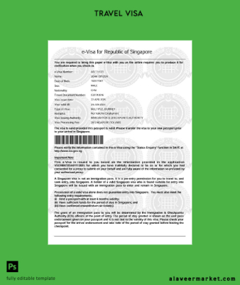 Singapur Vize Şablon in Word and Pdf formats