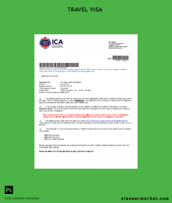 Singapur Vize approval letter Şablon in Word and Pdf formats
