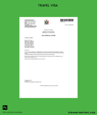 Zambia Vize in Word and Pdf Şablon