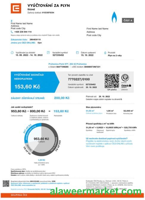 Czech Vyuctovani Za Plyn utility bill