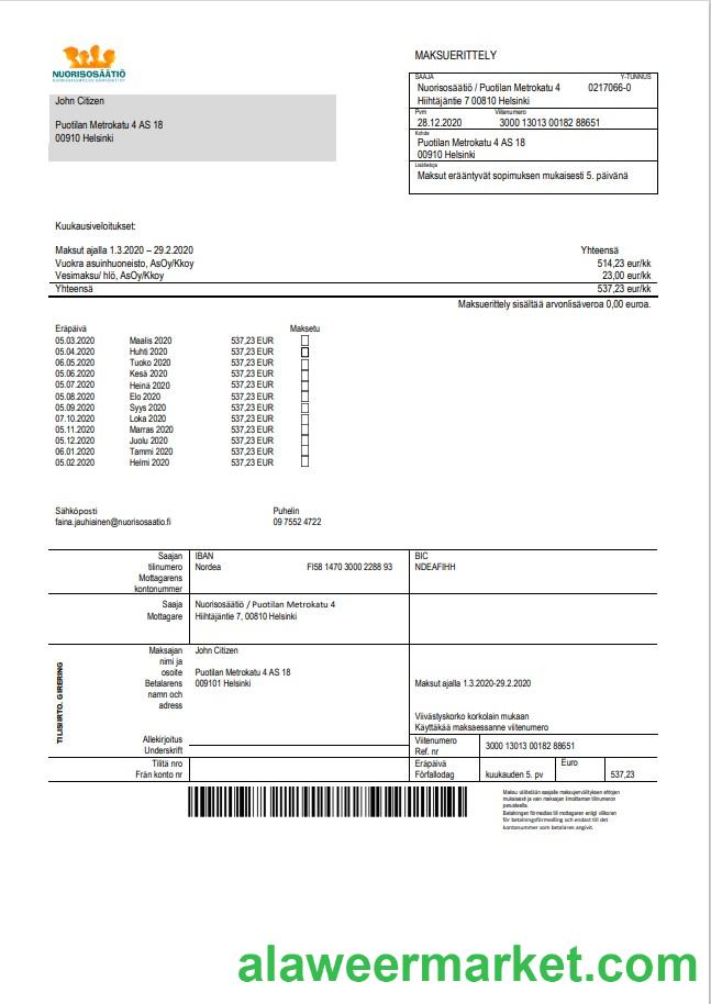 Finland Nuorisos__ti_ Youth Foundation bill template in Word format