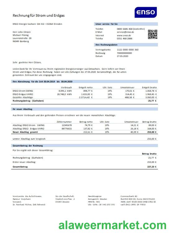 Germany ENSO rechnung f_r strom und erdgas utility bill