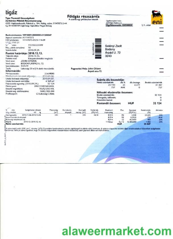 Hungary Tig_z utility bill in PSD format