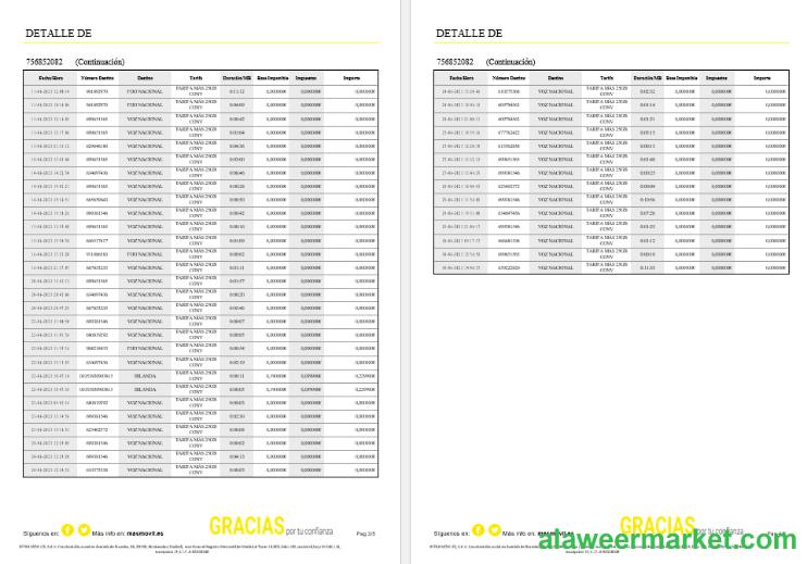 Spain Masmovil internet utility bill Word and PDF formats, 6 pages.