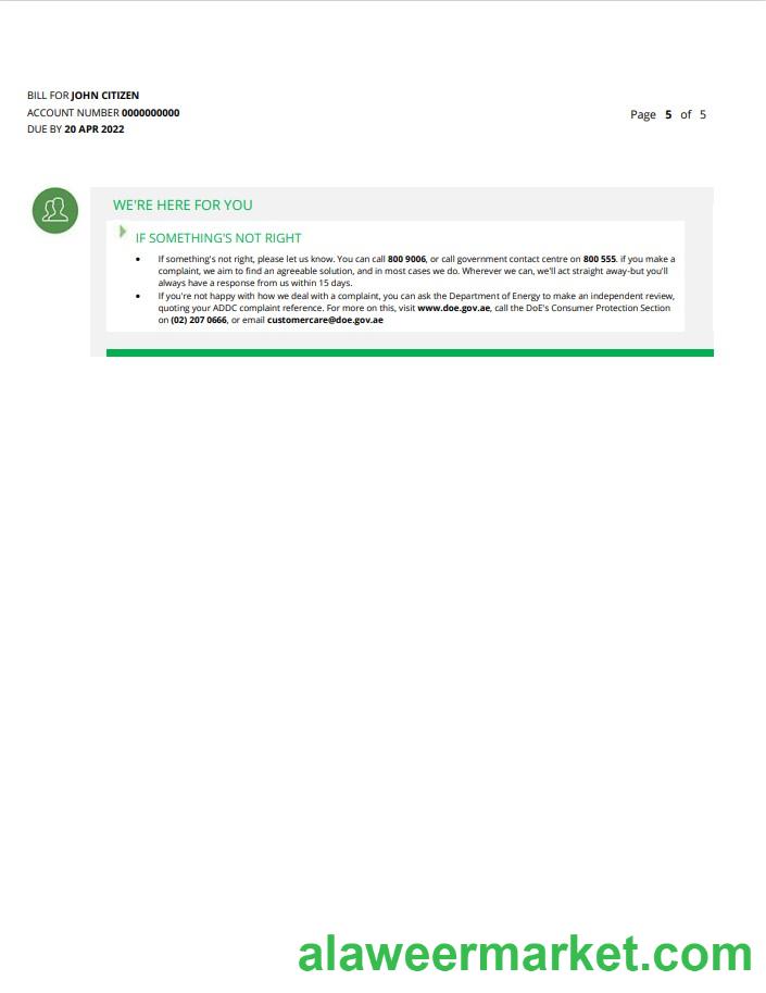 UAE Dubai Al Ain Distribution Co. Word and PDF utility bill template (5 pages) 5