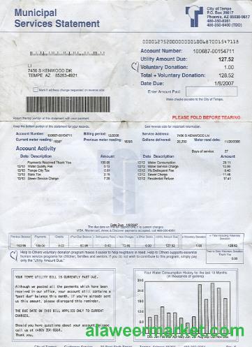 USA Arizona water utility bill 2 pages 1