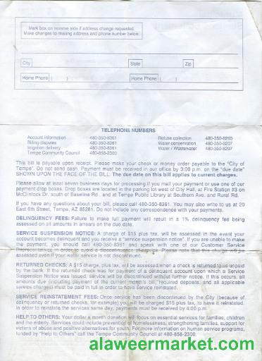 USA Arizona water utility bill 2 pages 2