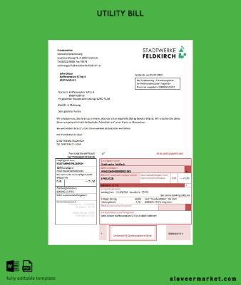 Avusturya Stadtwerke Feldkirch Fatura Fatura word