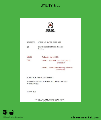 Kanada Ontario Omega Contractors Inc. Su Fatura Fatura shutoff notice word