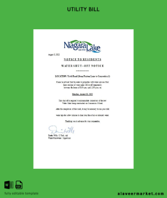 Kanada Ontario The Niagara-on-the-Lake Su Fatura shut off notice word