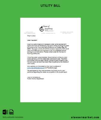 Kanada Saskatchewan Town of Strasbourg Su Fatura shut off notice word
