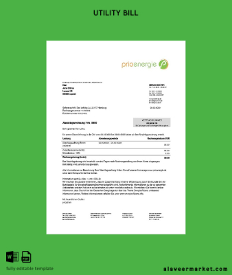 Almanya Prioenergie proof of address Fatura Fatura word