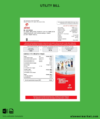 Hindistan Airtel telecommunication services Fatura Fatura word