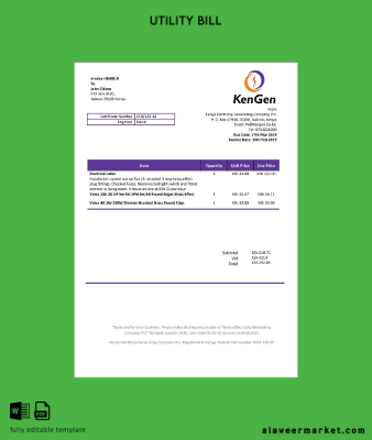 Kenya KenGen Elektrik Generating Şirket Fatura Fatura