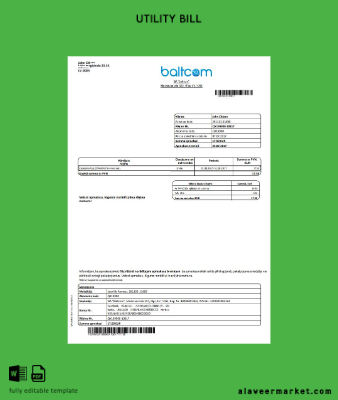 Letonya Baltcom telecommunications Fatura Fatura Letonya version)