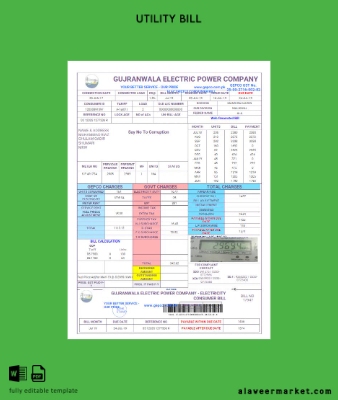 Pakistan Gujanwala electronic power Fatura Fatura