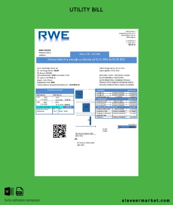 Slovenya RWE Elektrik proof of address Fatura Fatura
