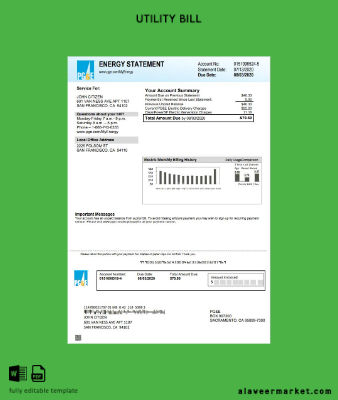 USA California PG&E Elektrik Fatura Fatura