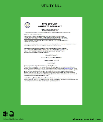 USA City of Flint Michigan Notice to occupant Su Fatura Fatura shutoff notice