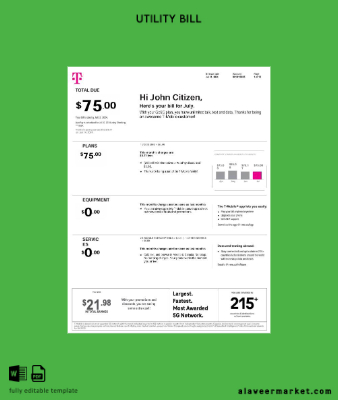 USA T-Mobile Monthly Fatura Fatura word 12 pages