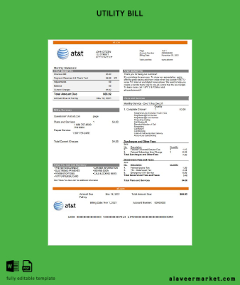 USA Texas AT&T telecommunications Fatura Fatura