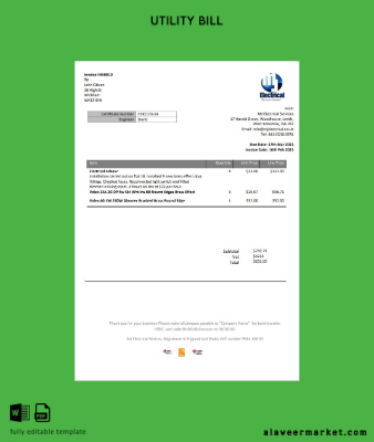 United Kingdom MJ Electrical proof of address Fatura Fatura