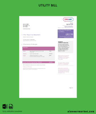 United Kingdom Npower Fatura Fatura 1 page