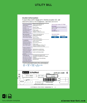 United Kingdom Npower Fatura Fatura 3 pages, 3rd page