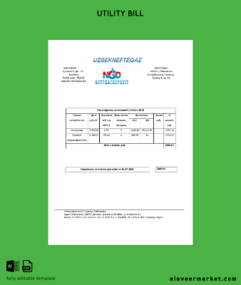 Özbekistan NeftGaz Fatura Fatura word